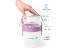 Resim CetKing Müsli ve Granola Kapsülü, 1100 ml Sızdırmaz Yoğurt Kabı, Take And Go Kaşıklı Granola Kabı, Pratik ve Taşınabilir Tasarım (Pembe) 