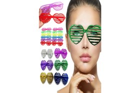 Resim Munico 6'lı Ekstra Parlak Kalp Panjur Parti Gözlüğü 6 Renkli Parti Konser Etkileyici Gözlük Renkli Metalize 
