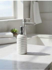 Resim 350 Ml Seramik Sıvı Sabunluk Modern Banyo Ve Mutfak İçin Şık Tasarımlı Sıvı Sabun Dispenseri Beyaz 
