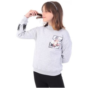 Resim Toontoy Kız Çocuk Baskılı Nakışlı Sweatshirt Gri Melanj 