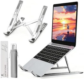 Resim AiTodos Taşınabilir Dizüstü Bilgisayar Standı, Alüminyum Alaşımlı Dizüstü Bilgisayar Sehpası, Taşıması Kolay, Havalandırmalı ve Isı Dağıtılmış, Kaymaz Kauçuk, 6 Kademeli Ayarlanabilir Katlanabilir 