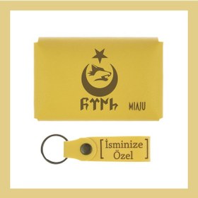 Resim Miaju Sarı Renk, Bozkurt Ay Yıldız Temalı, İsme Özel Cüzdan Ve Anahtarlık Takım, Ekip Arkadaşına Hediye Sarı 
