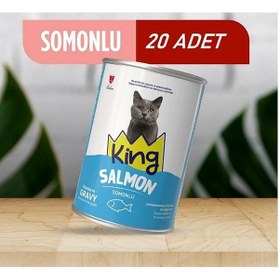 Resim King Sos İçerisinde Et Parçacıklı Somonlu Kedi Konservesi 400 Gr 20 Adet 