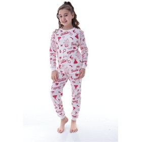 Resim Kız Çocuk Baskılı Pamuklu Pijama Takımı Rahat, Nefes Alan, Yumuşak Kumaşlı Uyku Takımı Beyaz 
