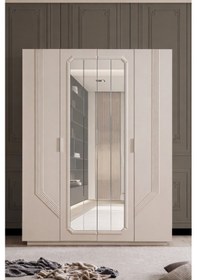 Resim Gardırop, Velora 4 Kapaklı Aynalı Dolap Bej 