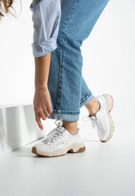 Resim Getcho Dennise Kadın Kalın Taban Beyaz Spor Ayakkabı Rahat Günlük Yürüyüş Sneaker Bağcıklı Model 