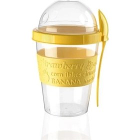 Resim Pazariz Sarı Kapaklı Kaşıklı Hazırla ve Çık Meyve Hazneli Yoğurt Kabı 