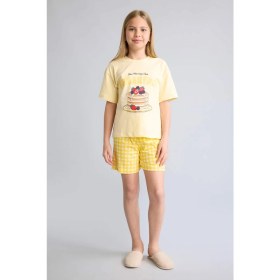 Resim DeFacto Regular Fit 2'li Sarı Pijama Takımı Kız Çocuk H5508A826SM 