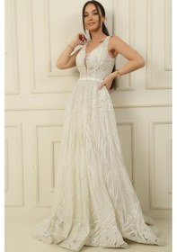 Resim By Saygı Simli Hayalet Tül Prenses Abiye-36096 Ekru 