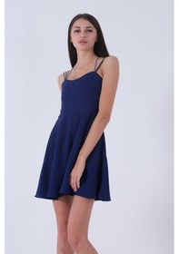 Resim Feminist Saks İnce Askılı Sırt Dekolteli V Yaka Kloş Abiye Elbise & Mezuniyet Elbisesi 0104026.26 Saks 