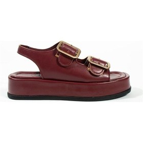 Resim Dolgu Topuklu Çift Bantlı Tokalı Kadın Sandalet Bordo 