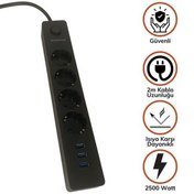 Resim ® Termak Akım Korumalı 4 Priz 3 USB Girişli Uzatma Kablosu Güç&Şarj 