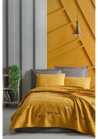 Resim Baskılı Pike Takımı Çift Kişilik Dide Sarı Sarı 