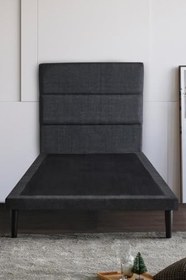 Resim Niron Yatak Slim Baza ve Başlık Takımı 100x200 Tek Kişilik Gri Kumaş Kaplı Metal Karyola ve Başlık Seti 