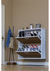 Resim Eliusta Narel Ceviz Renk Kapı Önü Ayakkabılık 72 Cm Genişlik Dış Mekan Asma Ayakkabılık 72 X 78 X 26 Cm Ceviz 