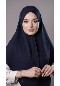 Resim Hürrem Bone Lacivert Pratik Hazır Geçmeli Tesettür Eşarp Aerobin Kumaş Çapraz Hijab 2307 02 