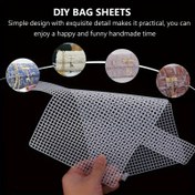 Resim 4 Adet Büyük Önceden Kesilmiş Şeffaf Plastik Kanvas Levhalar Kancalarla - DIY El Yapımı Çantalar, Düz Renkli El Sanatları Çantaları & Aksesuarları, Çanta Yapım Malzemeleri için Dayanıklı File Kumaş 