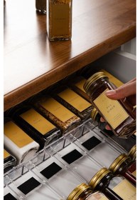 Resim 12'li Şeffaf Kristal Plexi Standlı Cam Baharatlık Seti Gold Kapaklı Etiketli Baharatlık Mh03gld12 Gold - Şeffaf 