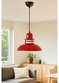 Resim Fener Kırmızı Renk Özel Tasarım Modern Salon - Mutfak - Cafe Tekli Sarkıt Avize Ampulsüz Kırmızı 