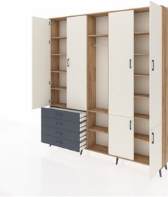 Resim Arges Dolap 14 Raflı 4 Çekmeceli Tek Askılı 220x30x243 Çam-aytaşı/antrasit Aytası/antrasıt 