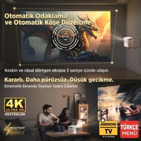Resim Yüksek Çözünürlük Android Tv Projeksiyon Cihazı, 4k, Auto Focus, Kablosuz Bağlantı 