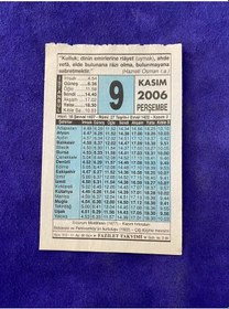 Resim 9 Kasım 2006 Takvim Yaprağı - Nostalji Koleksiyonluk Takvim Yaprağı 