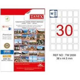 Resim Tanex Tw-2030 38X44.5MMx100Ad.Lazer Yazıcı Etiketi 