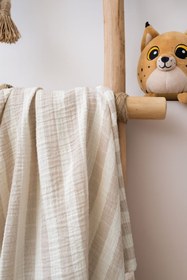 Resim Çizgili İnce Müslin Bebek Örtüsü 2'li Set 100x100 cm Bej 