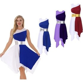 Resim Bordo Kadın Kolsuz Lirik Dans Kostümü Elbise Kesip Asimetrik Şifon Etek Leotard Bale Bodysuit 