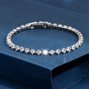 Resim 1 Adet Kadınlar İçin Şık Birleşik Halka Desenli Tenis Bileklik - Düşük Alerji, Nefes Alan Beyaz Altın Kaplama, Şeffaf Sentetik Zirkon Taşlı Boncuklar, Günlük ve Özel Etkinlikler için Rahat & Pratik Takı (Sevgililer Günü, Anneler Günü, Yıl Dönümü), Kadınlar için Tenis Bilekliği 