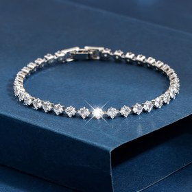 Resim 1 Adet Kadınlar İçin Şık Birleşik Halka Desenli Tenis Bileklik - Düşük Alerji, Nefes Alan Beyaz Altın Kaplama, Şeffaf Sentetik Zirkon Taşlı Boncuklar, Günlük ve Özel Etkinlikler için Rahat & Pratik Takı (Sevgililer Günü, Anneler Günü, Yıl Dönümü), Kadınlar için Tenis Bilekliği 