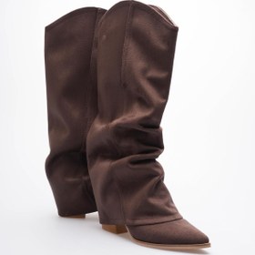 Resim Mubiano Kadın Süet Çizme Körüklü Çekme Western Kahve Merina 