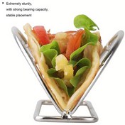 Resim Paslanmaz Çelik Tako Tutucu Standı - Dayanıklı, Kaymaz Metal Raf, Meksika Tortilaları, Kızartılmış Yumurtalar ve Salatalar için - Partiler ve Ev Kullanımı için Mükemmel, Meksika Yemek Durağı | Şık Masaüstü | Paslanmaz Çelik Yapı 