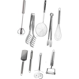 Resim 9 Parça Paslanmaz Çelik Pratik Mutfak Hazırlık Servis Maşa Çeyiz Seti 