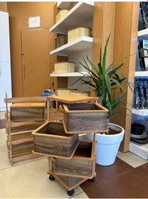 Resim Ahşap Kare Sebzelik 4 Katlı Yana Açılır Kahve Patates Soğan Tekerlekli Sebzelik Kahverengi 