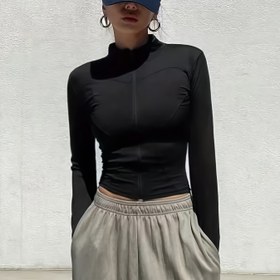 Resim Kadın Ceketi - Dar Kesim Dik Yaka Fermuarlı Ceket, Şeffaf Olmayan Kaban, Günlük ve Resmi Kıyafetler İçin - Makinede Yıkanabilir Polyester Dış Giyim, Katmanlama, Şık Tasarım, Nefes Alabilen Kumaş, Kadınlar 