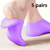 Resim Kadınlar için 5'li Paket Mor Silikon Nemlendirici Çoraplar - Çatlama Karşıtı Nemlendirme Ayak Bakımı, Tüm Gün Nem Tutma & Kuru Hafif Bej Önleme İçin Nefes Alabilir Bilek Boyu Çoraplar, Kokusuz Kolay Giyim Tasarımı, Nemlendirici Ayak Çorapları, Cildi Yatıştırıcı Ayakkabı, Bilek Uzunluğu Tasarım, Yumuşak Dokulu Kumaş 