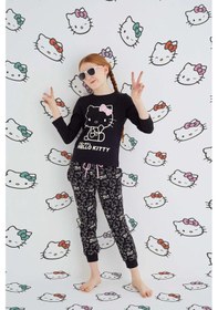 Resim Hello Kitty Kız Çocuk Siyah Kız Uzun Kol Pamuklu Pijama Takımı Renklı 
