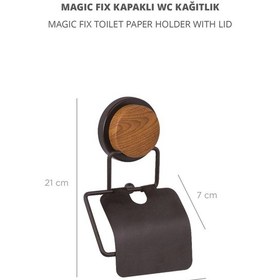Resim Okyanus Home Ahşap Desenli Magic Fix Sihirli Yapışkan Siyah Kapaklı Tuvalet Kağıtlık Mgs 712w 