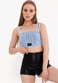 Resim THIMOON Kadın Mavi Desenli Askılı Büstiyer Crop 