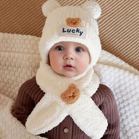 Resim Sonbahar ve Kış Ayı Örgü Bere Unisex Sıcak Kazak Şapka ve Atkı Seti 