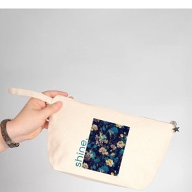 Resim Çiçek Kolajı Detaylı Ham Renk Büyük Boy Clutch Çanta Krem 