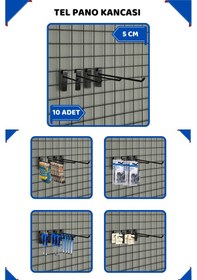 Resim 5 Cm - 10 Adet Siyah Tel Pano Kancası Raf Askısı Siyah 