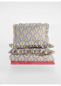 Resim Pamuklu Fırfırlı Çift Kişilik Nevresim Seti--retro Yelpaze Deseni--uh-00084 Gri - Sarı 