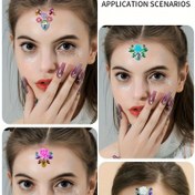 Resim 1 adet Gökkuşağı Taşlı Rhinestone Dövme Süsü, Amerikan Tarzı Şenlik Partisi Yüz Takı Çıkartması Sahne Makyajı için, Kafa Üstü Elmas Yapıştırıcı Kostüm ve Performans için 