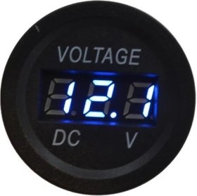 Resim Motoraid 12V-24V Dijital Voltmetre (Düz Tip) (Mavi Işık) (28 Mm) 