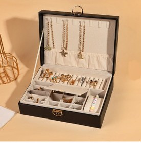 Resim Mdl10- Siyah Takı Kutusu Kilitli Deri Görünümlü Takı Düzenleyici 