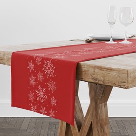 Resim Kar Taneli Kırmızı / Beyaz Rengi Yılbaşı Temalı Runner Örtü 