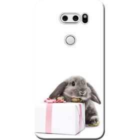 Resim Ceppare Lg V30 Kılıf LG-H930 Desen Baskılı Silikon Kapak Gri Tavşan STK:211 