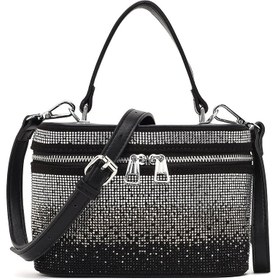 Resim Women's Black Stone Long Strap Mini Evening Bag 